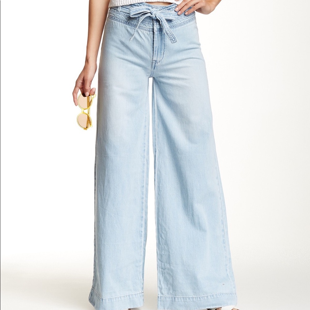 Free People Augusta bell bottom tie waist jeans 25